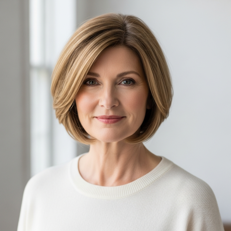 22 Bob Hairstyles for Round Face Women Over 40